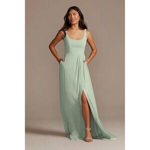 Celebrate DB Studio Dusty Sage As Is Chiffon‎ Tank Scoop Neck Dress Size 12